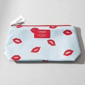 NWT Clinique x Kate Spade New York Cosmetic Makeup Bag Red Lip Print Pouch Case